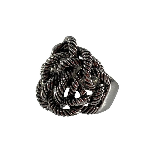 Silver Tone Twisted French Knot Statement Cocktail Ring Size 6.75 Unbranded - Picture 1 of 4